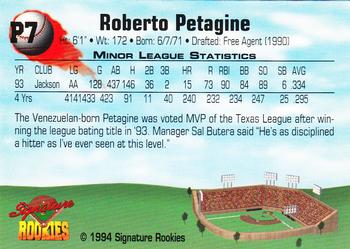 1994 Signature Rookies - Consolidated Promos #P7 Roberto Petagine Back
