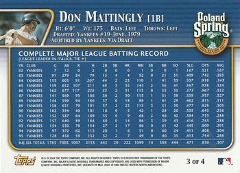 2004 Topps Poland Spring New York Yankees #3 Don Mattingly Back