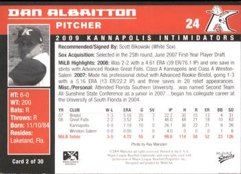 2009 MultiAd Kannapolis Intimidators Set B #2 Dan Albritton Back