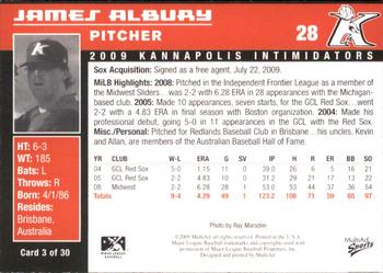 2009 MultiAd Kannapolis Intimidators Set B #3 James Albury Back