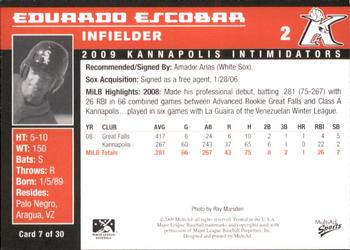 2009 MultiAd Kannapolis Intimidators Set B #7 Eduardo Escobar Back