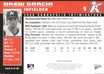 2009 MultiAd Kannapolis Intimidators Set B #9 Drew Garcia Back
