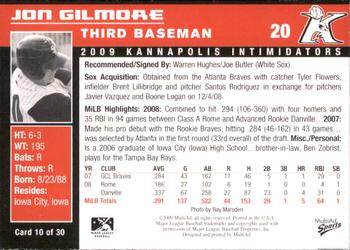2009 MultiAd Kannapolis Intimidators Set B #10 Jon Gilmore Back