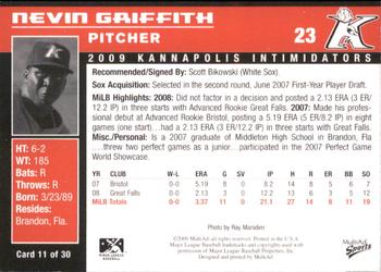 2009 MultiAd Kannapolis Intimidators Set B #11 Nevin Griffith Back