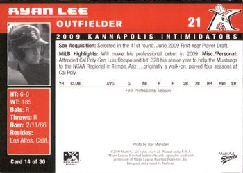 2009 MultiAd Kannapolis Intimidators Set B #14 Ryan Lee Back