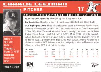 2009 MultiAd Kannapolis Intimidators Set B #15 Charlie Leesman Back