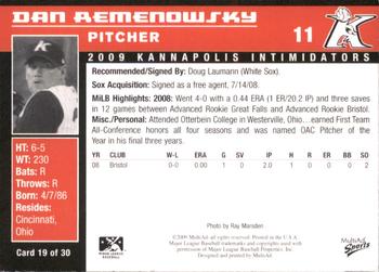 2009 MultiAd Kannapolis Intimidators Set B #19 Dan Remenowsky Back