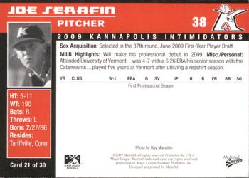 2009 MultiAd Kannapolis Intimidators Set B #21 Joe Serafin Back