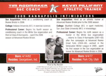 2009 MultiAd Kannapolis Intimidators Set B #30 Tim Rodmaker / Kevin Pillifant Back