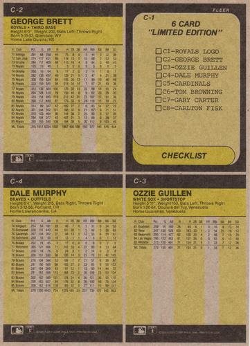 1986 Fleer - Box Bottom Panels #C-1 / C-2 / C-3 / C-4 Kansas City Royals Logo / George Brett / Ozzie Guillen / Dale Murphy Back