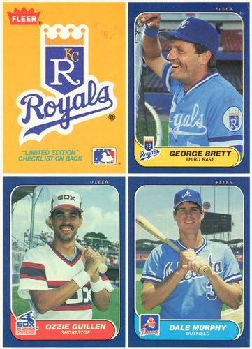 1986 Fleer - Box Bottom Panels #C-1 / C-2 / C-3 / C-4 Kansas City Royals Logo / George Brett / Ozzie Guillen / Dale Murphy Front
