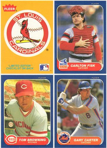 1986 Fleer - Box Bottom Panels #C-5 / C-6 / C-7 / C-8 St. Louis Cardinals Logo / Carlton Fisk / Tom Browning / Gary Carter Front