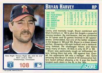 1991 Score - Promos #108 Bryan Harvey Back