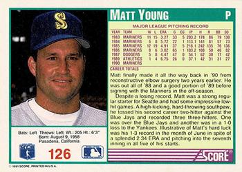 1991 Score - Promos #126 Matt Young Back