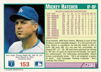 1991 Score - Promos #153 Mickey Hatcher Back