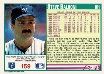 1991 Score - Promos #159 Steve Balboni Back