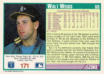 1991 Score - Promos #171 Walt Weiss Back