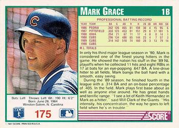 1991 Score - Promos #175 Mark Grace Back