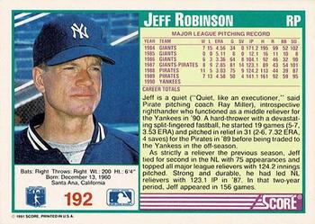 1991 Score - Promos #192 Jeff Robinson Back