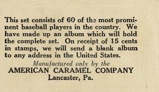 1927 American Caramel E126 #3 Joe Bush Back