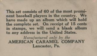 1927 American Caramel E126 #5 E.T. Cox Back