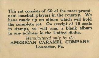 1927 American Caramel E126 #6 Red Faber Back