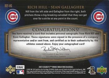 2007 Upper Deck Exquisite Collection Rookie Signatures - Reflections Autographs Gold #REF-HG Rich Hill / Sean Gallagher Back