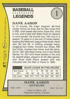 1990 Pacific Legends - Glossy #1 Hank Aaron Back
