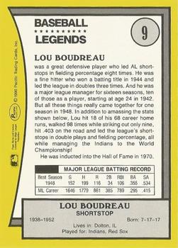 1990 Pacific Legends - Glossy #9 Lou Boudreau Back