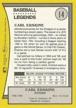 1990 Pacific Legends - Glossy #14 Carl Erskine Back