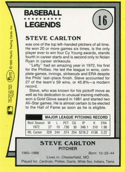 1990 Pacific Legends - Glossy #16 Steve Carlton Back