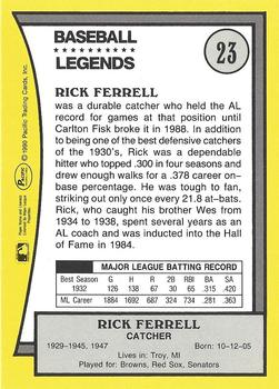 1990 Pacific Legends - Glossy #23 Rick Ferrell Back