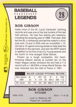 1990 Pacific Legends - Glossy #28 Bob Gibson Back