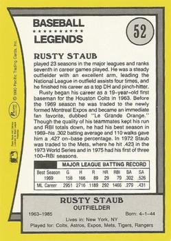 1990 Pacific Legends - Glossy #52 Rusty Staub Back