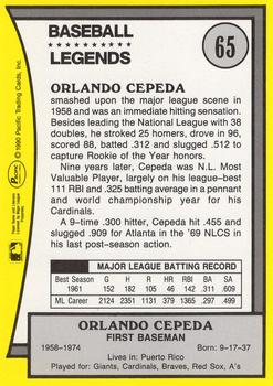 1990 Pacific Legends - Glossy #65 Orlando Cepeda Back