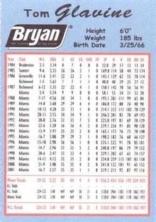 2002 Bryan Atlanta Braves Perforated #NNO Tom Glavine Back
