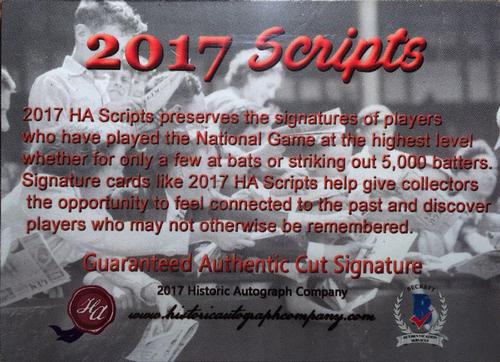 2017 Historic Autographs Scripts #NNO Johnny Gee Back