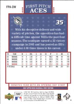 2007 Upper Deck First Edition - First Pitch Aces #FPA-DW Dontrelle Willis Back