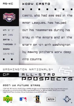 2007 Upper Deck Future Stars - All Star Prospects #AS-KC Kory Casto Back