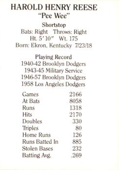 1984 TCMA Hall of Fame Inductees #NNO Pee Wee Reese Back