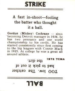 1972 TCMA 1936 Goudey R322 Reprints #NNO Mickey Cochrane Back
