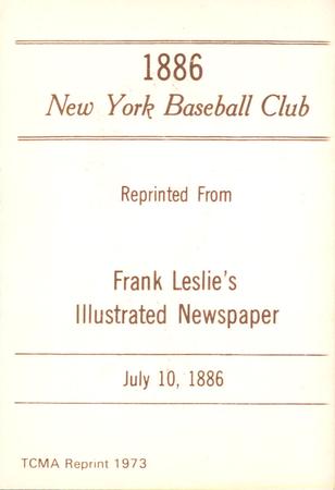 1973 TCMA 1886 Frank Leslie New York Giants (reprint) #NNO Larry Corcoran Back