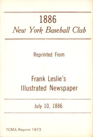 1973 TCMA 1886 Frank Leslie New York Giants (reprint) #NNO T.J. Keefe Back