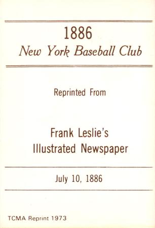 1973 TCMA 1886 Frank Leslie New York Giants (reprint) #NNO J.H. O'Rourke Back
