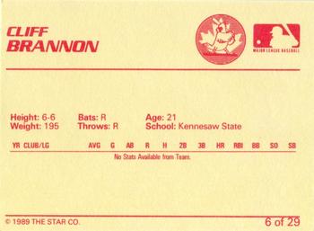 1989 Star Hamilton Redbirds - Platinum #6 Cliff Brannon Back