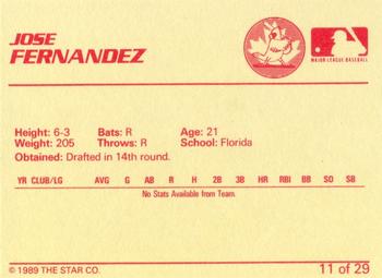 1989 Star Hamilton Redbirds - Platinum #11 Jose Fernandez Back