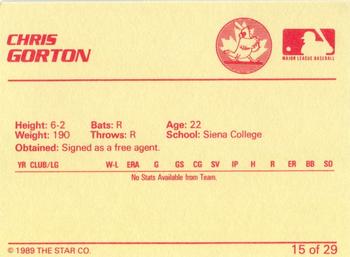1989 Star Hamilton Redbirds - Platinum #15 Chris Gorton Back