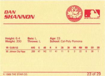 1989 Star Hamilton Redbirds - Platinum #23 Dan Shannon Back