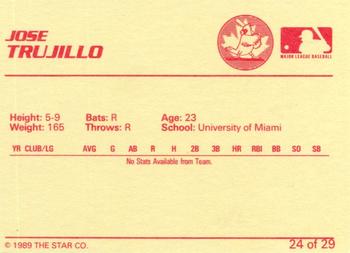 1989 Star Hamilton Redbirds - Platinum #24 Jose Trujillo Back