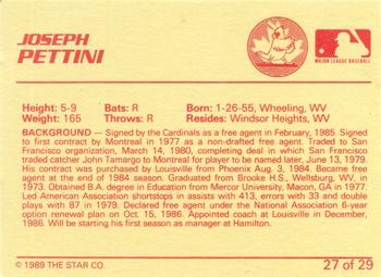 1989 Star Hamilton Redbirds - Platinum #27 Joseph Pettini Back